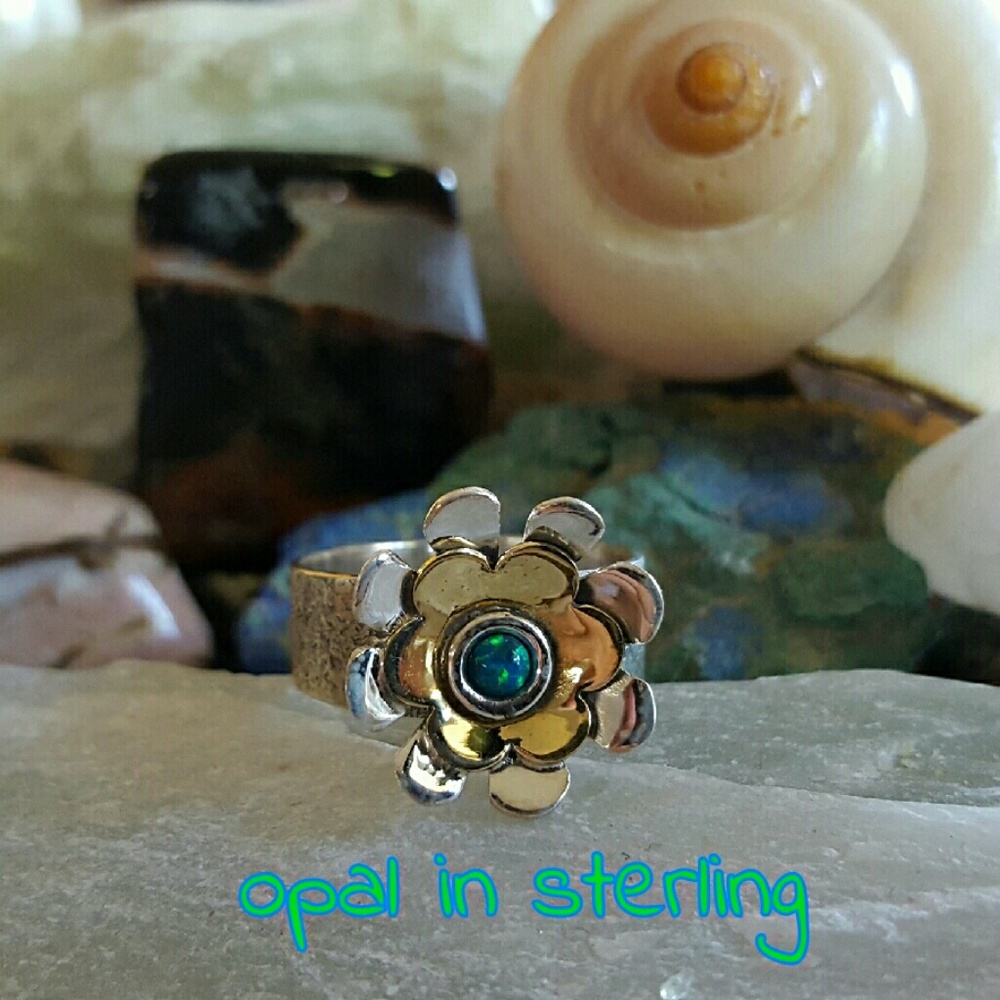 Opal Artisan Ring Sterling Flowers